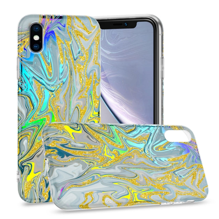 For iPhone XS Max Laser Glitter Watercolor Pattern Shockproof Protective Case