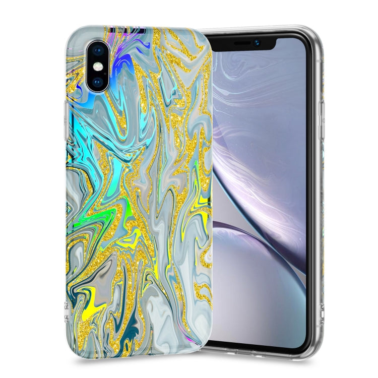 For iPhone XS Max Laser Glitter Watercolor Pattern Shockproof Protective Case