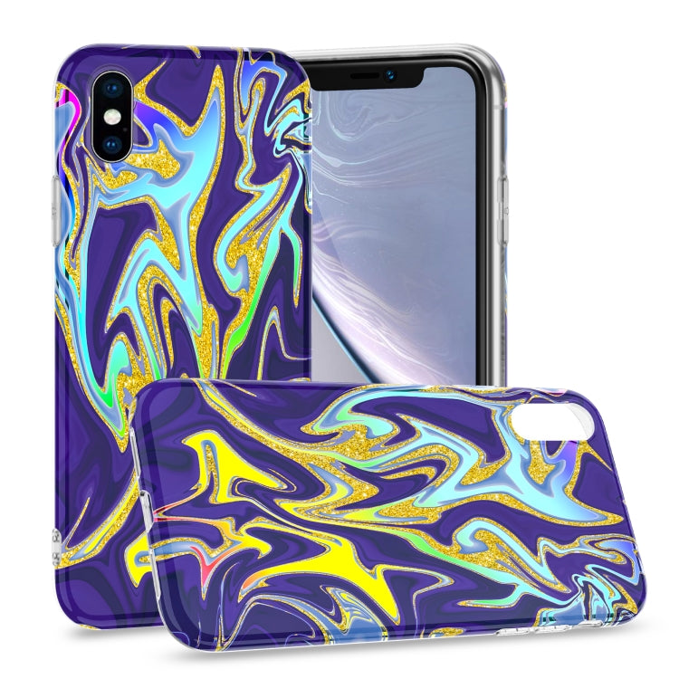 For iPhone XS Max Laser Glitter Watercolor Pattern Shockproof Protective Case