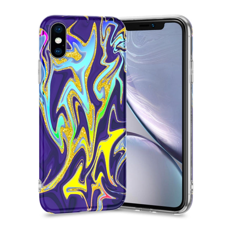 For iPhone XS Max Laser Glitter Watercolor Pattern Shockproof Protective Case