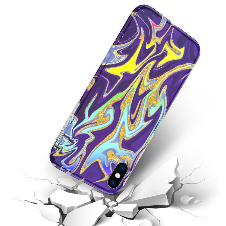 For iPhone XS Max Laser Glitter Watercolor Pattern Shockproof Protective Case