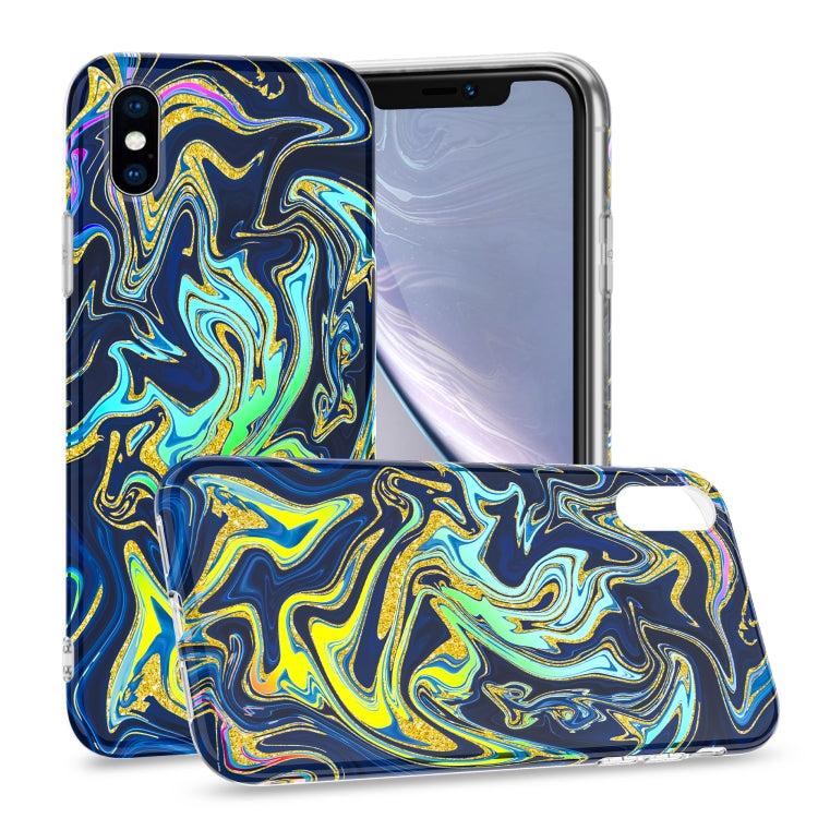For iPhone XS Max Laser Glitter Watercolor Pattern Shockproof Protective Case