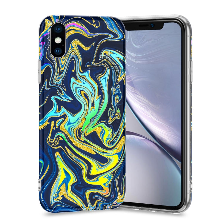 For iPhone XS Max Laser Glitter Watercolor Pattern Shockproof Protective Case