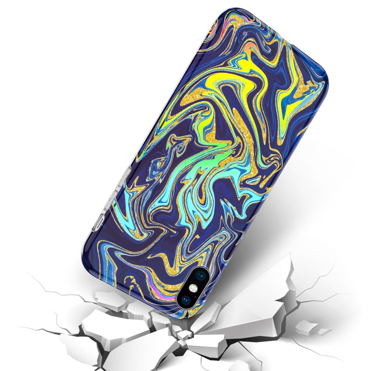 For iPhone XS Max Laser Glitter Watercolor Pattern Shockproof Protective Case