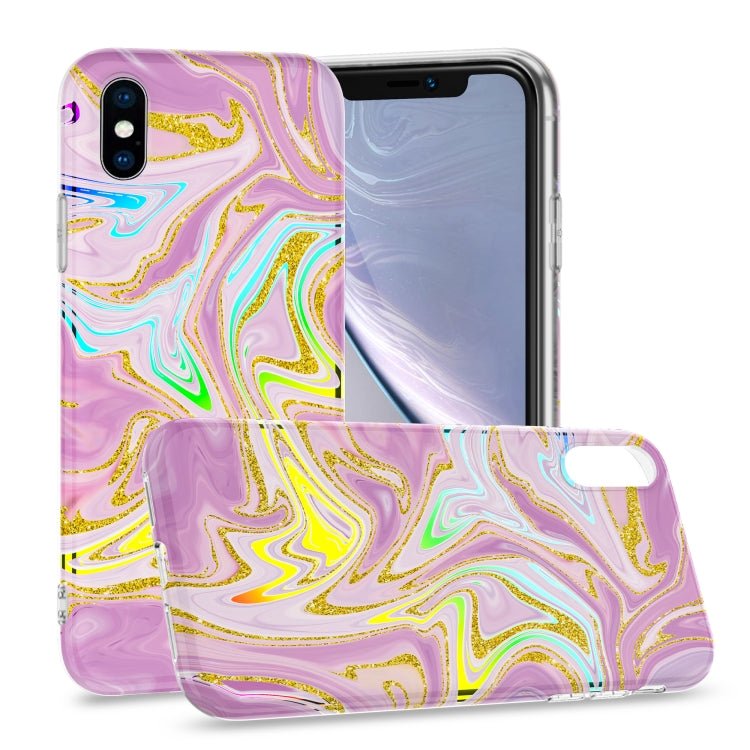 For iPhone XS Max Laser Glitter Watercolor Pattern Shockproof Protective Case