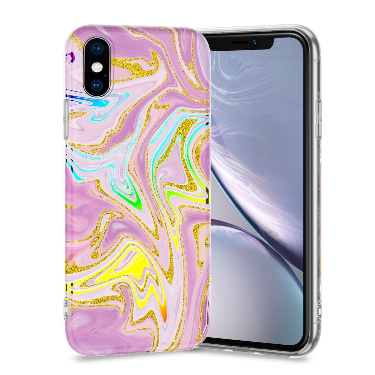 For iPhone XS Max Laser Glitter Watercolor Pattern Shockproof Protective Case