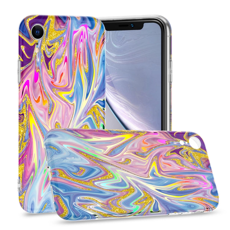 For iPhone XR Laser Glitter Watercolor Pattern Shockproof Protective Case