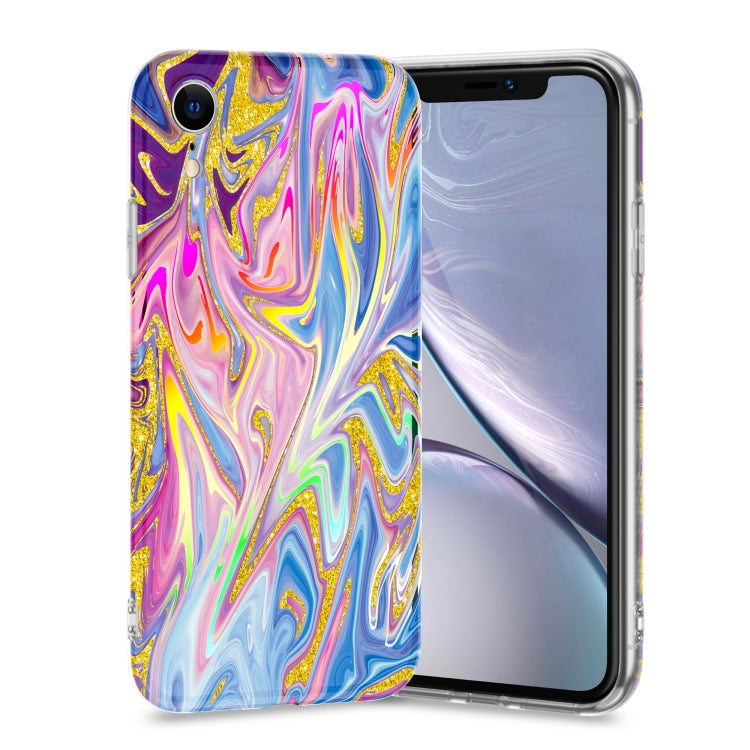 For iPhone XR Laser Glitter Watercolor Pattern Shockproof Protective Case