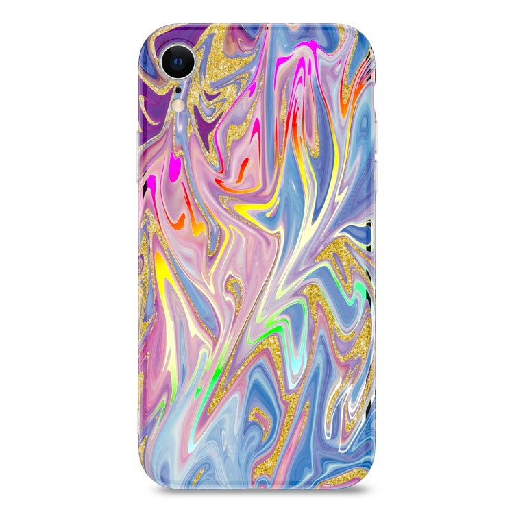 For iPhone XR Laser Glitter Watercolor Pattern Shockproof Protective Case