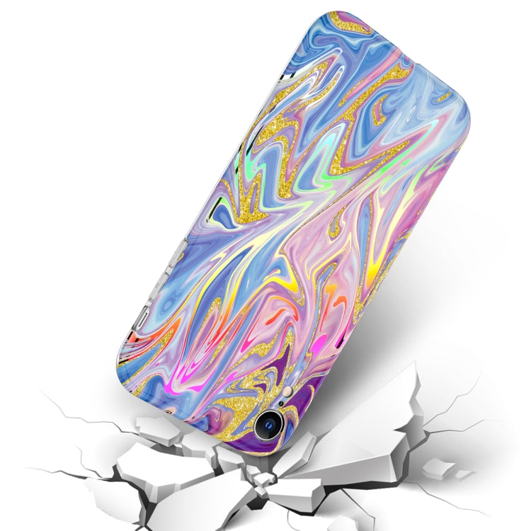 For iPhone XR Laser Glitter Watercolor Pattern Shockproof Protective Case