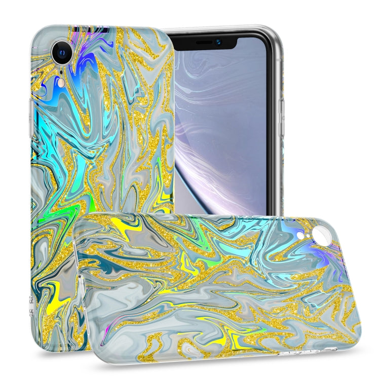 For iPhone XR Laser Glitter Watercolor Pattern Shockproof Protective Case