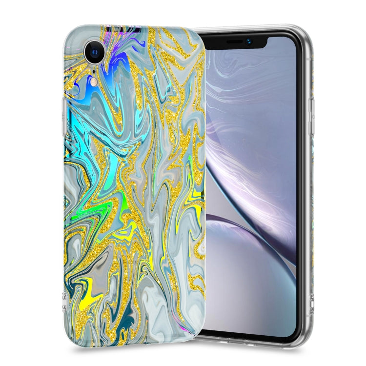 For iPhone XR Laser Glitter Watercolor Pattern Shockproof Protective Case