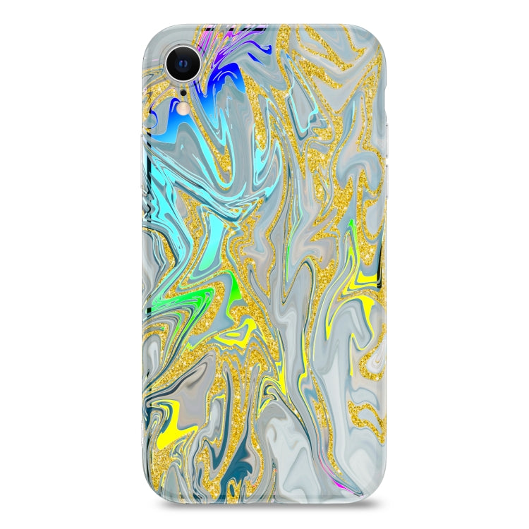 For iPhone XR Laser Glitter Watercolor Pattern Shockproof Protective Case