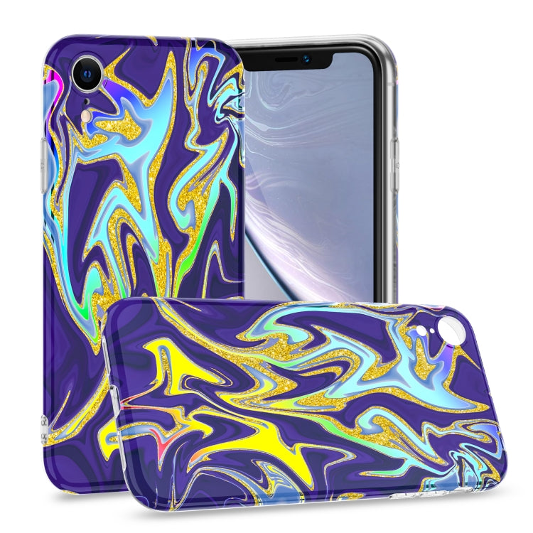 For iPhone XR Laser Glitter Watercolor Pattern Shockproof Protective Case