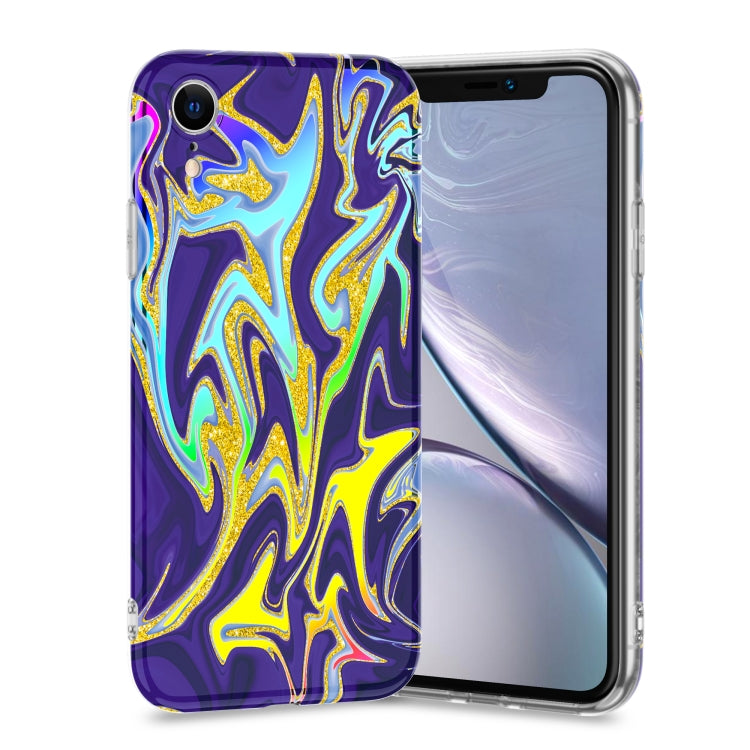 For iPhone XR Laser Glitter Watercolor Pattern Shockproof Protective Case