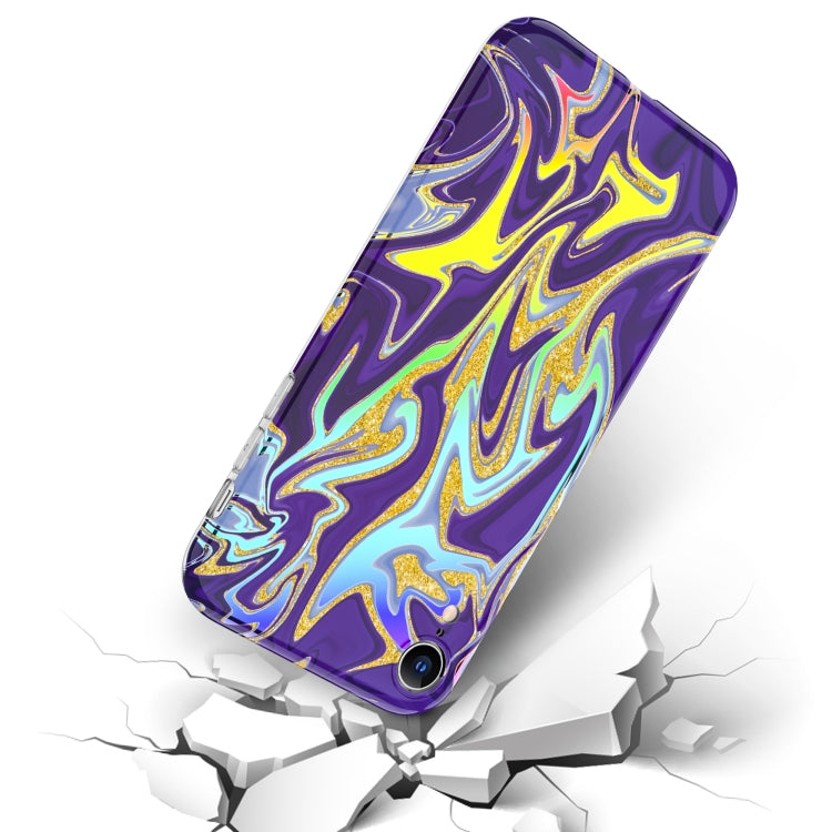 For iPhone XR Laser Glitter Watercolor Pattern Shockproof Protective Case