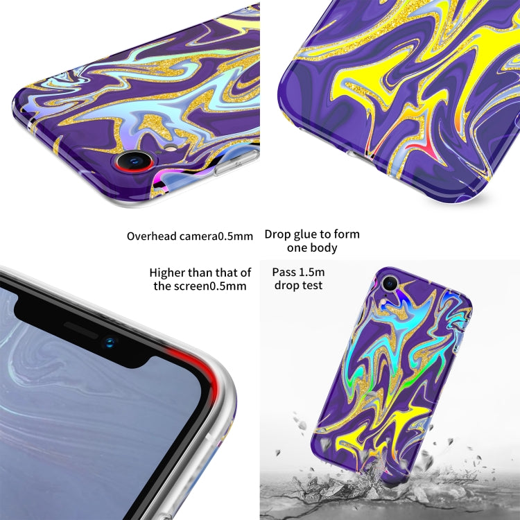 For iPhone XR Laser Glitter Watercolor Pattern Shockproof Protective Case