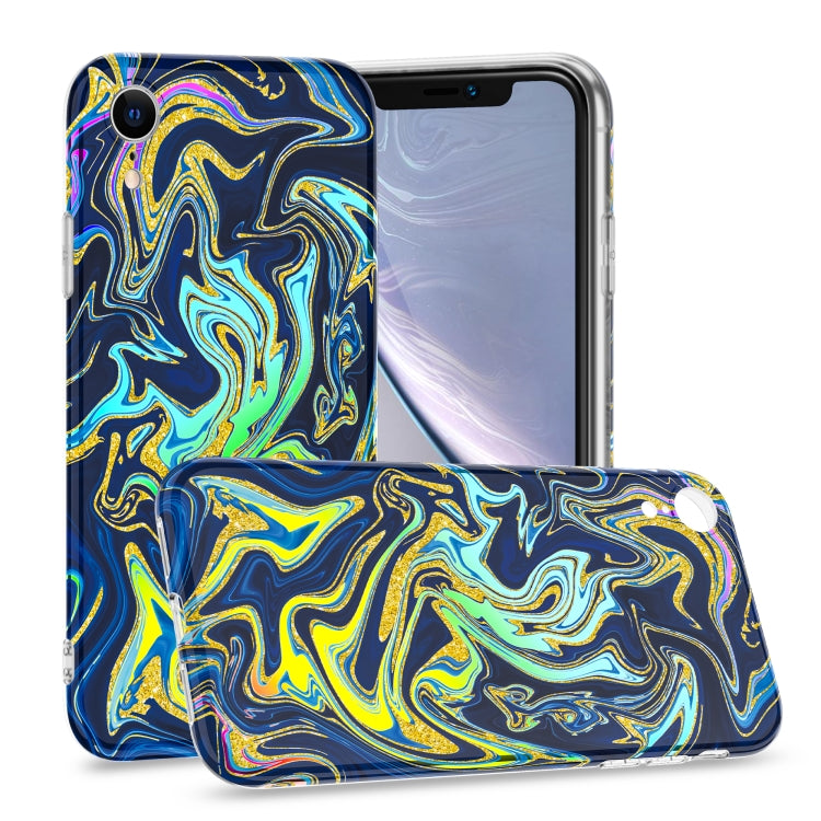 For iPhone XR Laser Glitter Watercolor Pattern Shockproof Protective Case