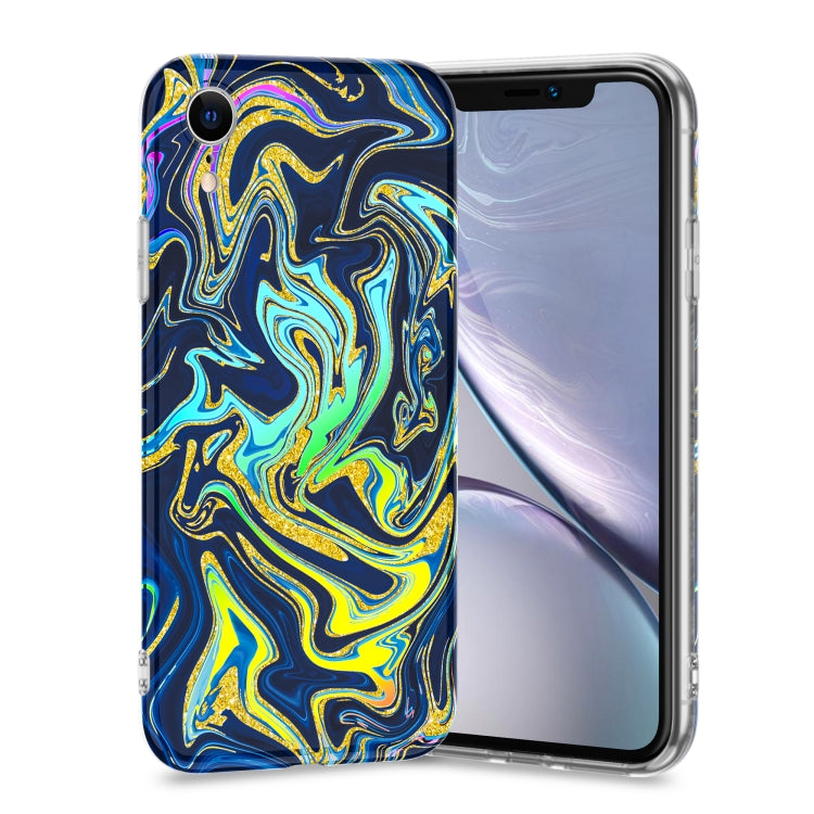 For iPhone XR Laser Glitter Watercolor Pattern Shockproof Protective Case