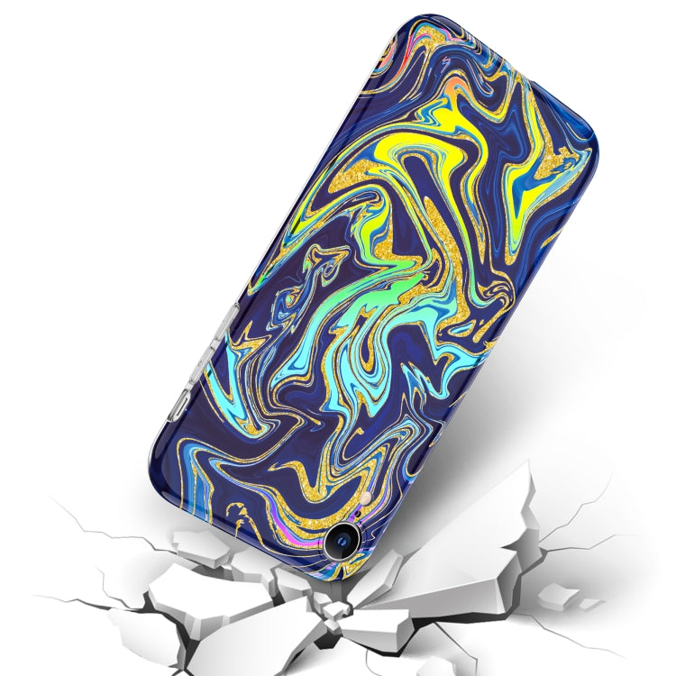 For iPhone XR Laser Glitter Watercolor Pattern Shockproof Protective Case