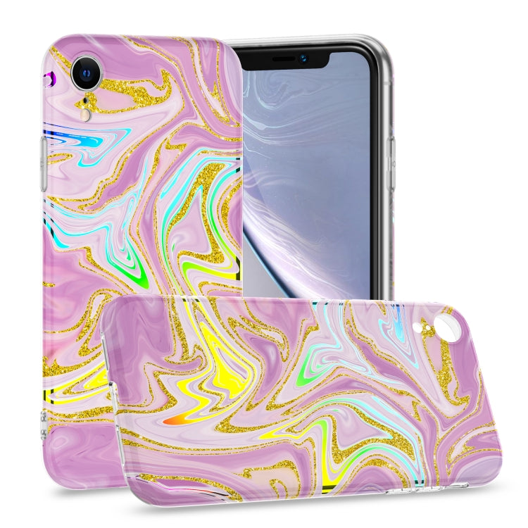 For iPhone XR Laser Glitter Watercolor Pattern Shockproof Protective Case