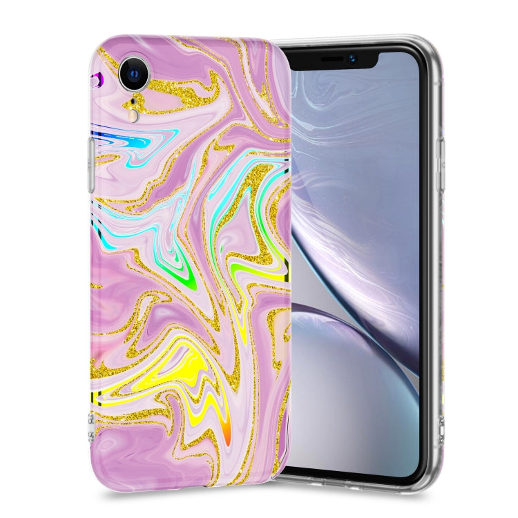 For iPhone XR Laser Glitter Watercolor Pattern Shockproof Protective Case