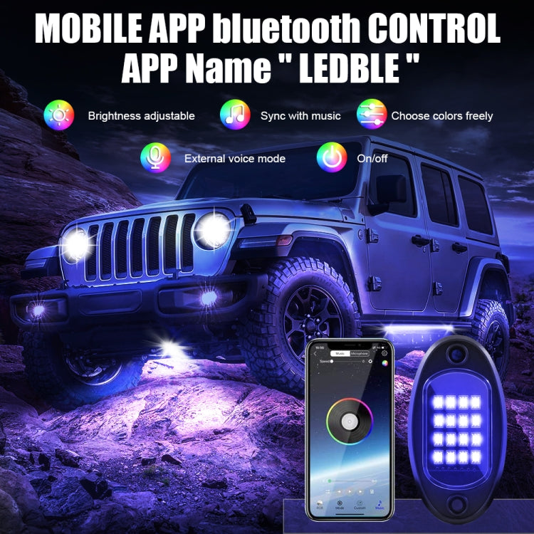 6 in 1 DC12V Car Mobile Phone Bluetooth APP Control  RGB Symphony Chassis Light with 16LEDs SMD-5050 Lamp Beads