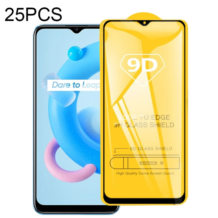 For OPPO Realme C20 25 PCS 9D Full Glue Full Screen Tempered Glass Film