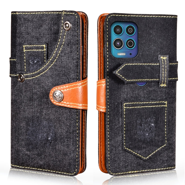 For Motorola Moto G100 Denim Horizontal Flip Leather Case with Holder & Card Slot & Wallet