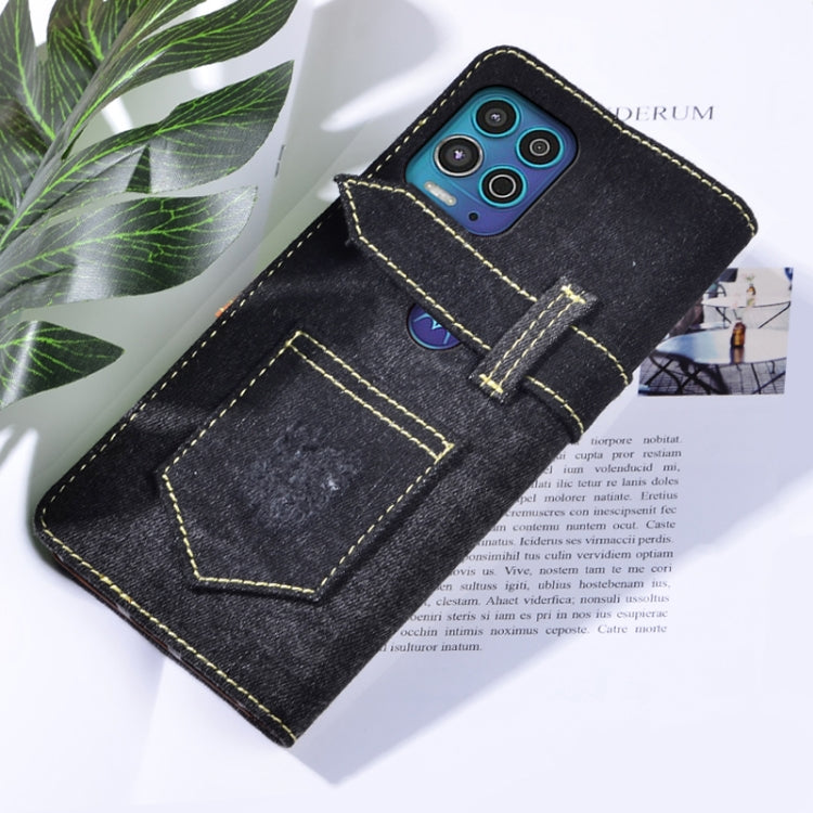 For Motorola Moto G100 Denim Horizontal Flip Leather Case with Holder & Card Slot & Wallet