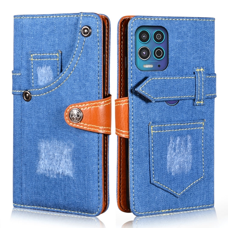 For Motorola Moto G100 Denim Horizontal Flip Leather Case with Holder & Card Slot & Wallet