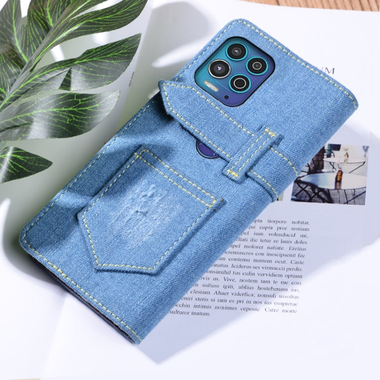 For Motorola Moto G100 Denim Horizontal Flip Leather Case with Holder & Card Slot & Wallet