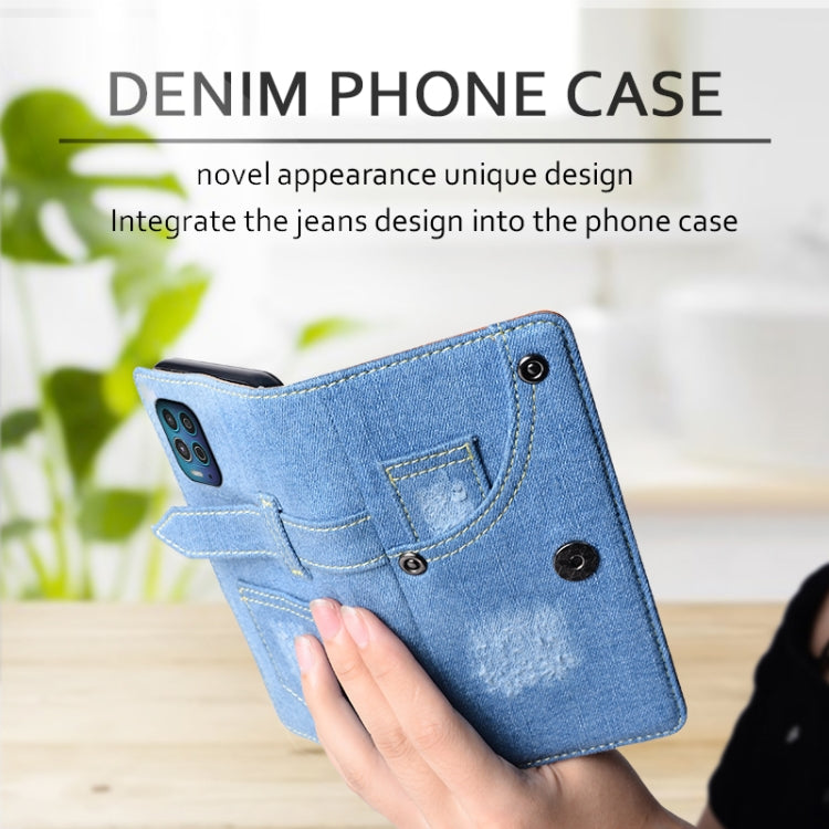 For Motorola Moto G100 Denim Horizontal Flip Leather Case with Holder & Card Slot & Wallet