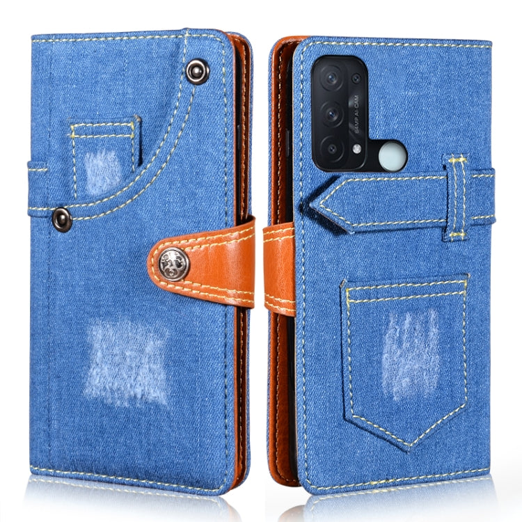 For OPPO Reno5 A Japan Version Denim Horizontal Flip Leather Case with Holder & Card Slot & Wallet