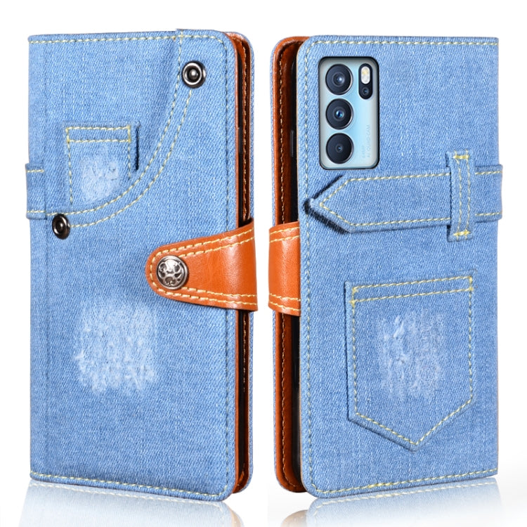 For OPPO Reno6 Pro Denim Horizontal Flip Leather Case with Holder & Card Slot & Wallet