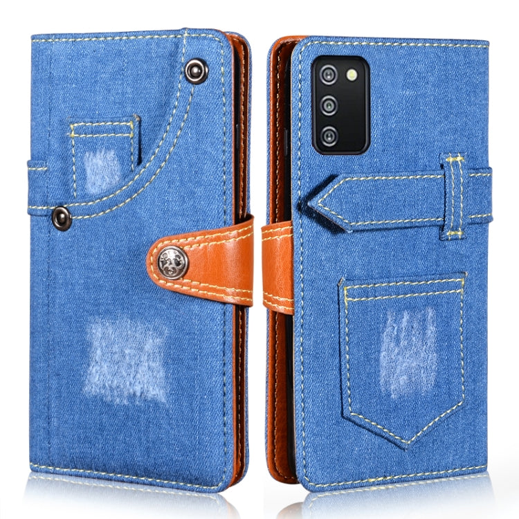For Samsung Galaxy F02s Denim Horizontal Flip Leather Case with Holder & Card Slot & Wallet