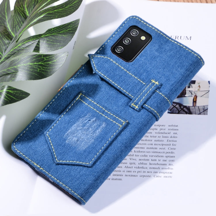 For Samsung Galaxy F02s Denim Horizontal Flip Leather Case with Holder & Card Slot & Wallet