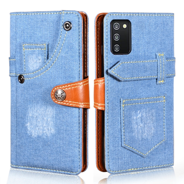 For Samsung Galaxy F02s Denim Horizontal Flip Leather Case with Holder & Card Slot & Wallet