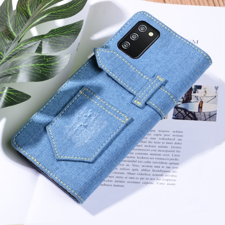 For Samsung Galaxy F02s Denim Horizontal Flip Leather Case with Holder & Card Slot & Wallet