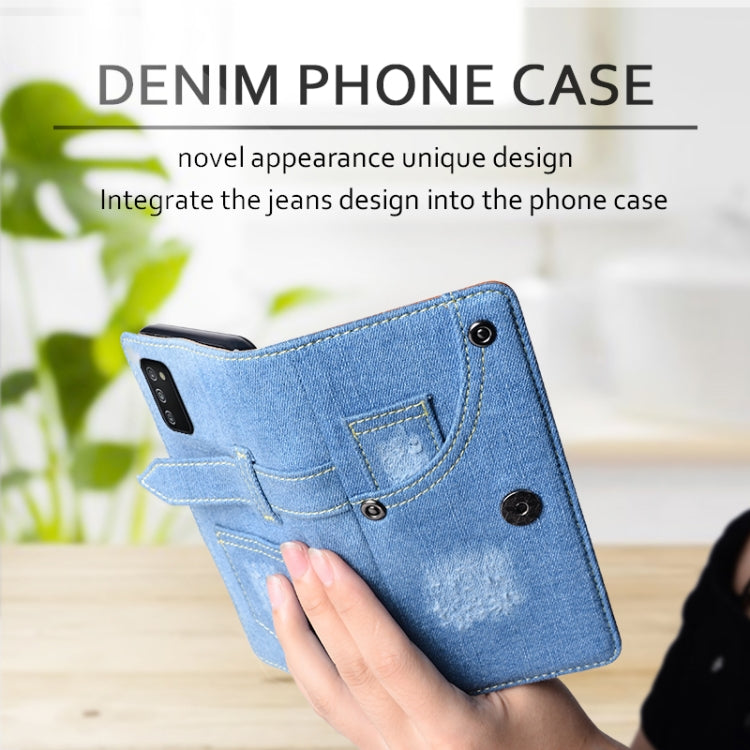 For Samsung Galaxy F02s Denim Horizontal Flip Leather Case with Holder & Card Slot & Wallet