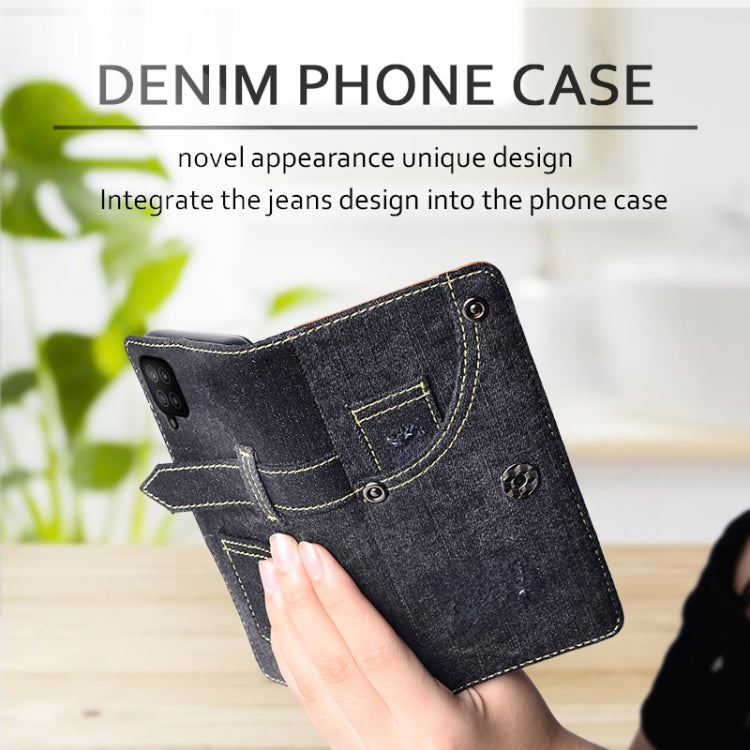For Samsung Galaxy F12 Denim Horizontal Flip Leather Case with Holder & Card Slot & Wallet