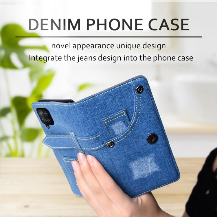 For Samsung Galaxy F12 Denim Horizontal Flip Leather Case with Holder & Card Slot & Wallet