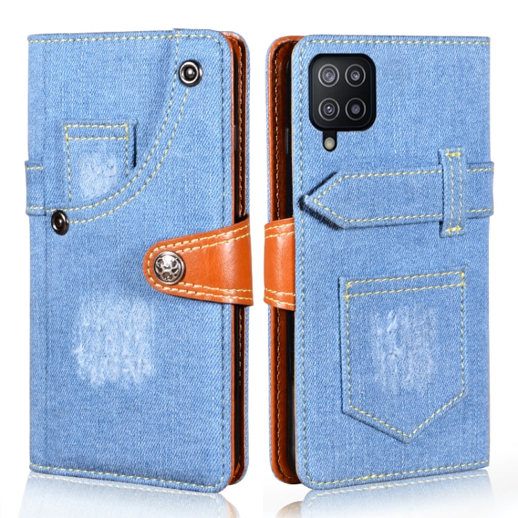 For Samsung Galaxy F12 Denim Horizontal Flip Leather Case with Holder & Card Slot & Wallet