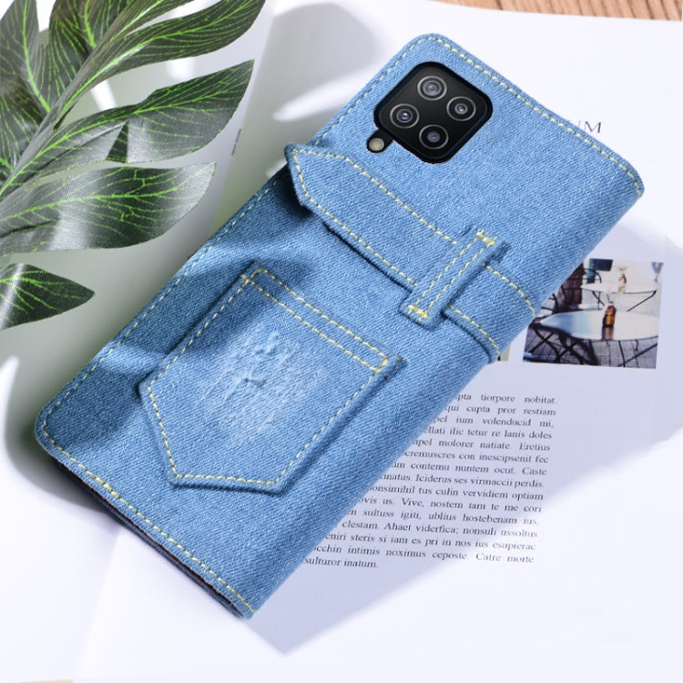 For Samsung Galaxy F12 Denim Horizontal Flip Leather Case with Holder & Card Slot & Wallet