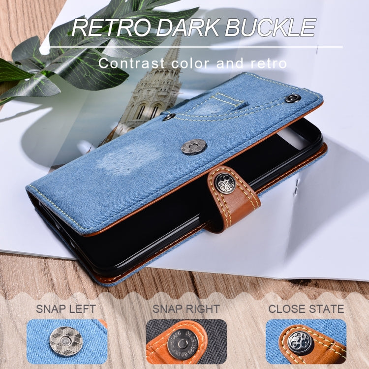 For Samsung Galaxy F12 Denim Horizontal Flip Leather Case with Holder & Card Slot & Wallet