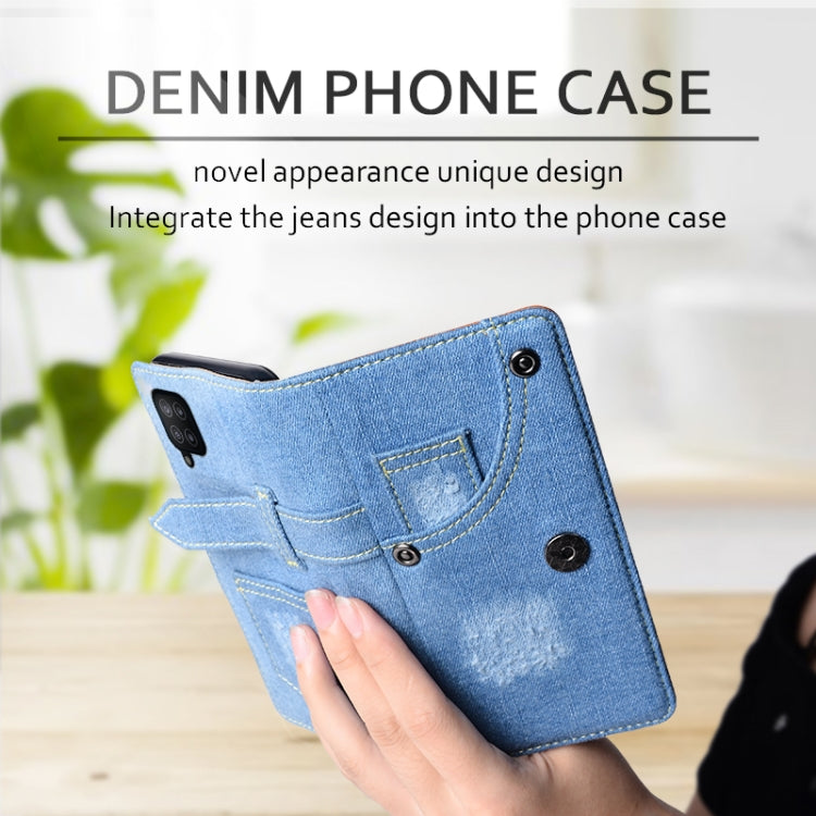For Samsung Galaxy F12 Denim Horizontal Flip Leather Case with Holder & Card Slot & Wallet