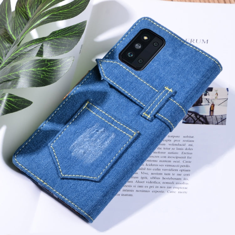 For Samsung Galaxy F52 5G / SM-E5260 Denim Horizontal Flip Leather Case with Holder & Card Slot & Wallet