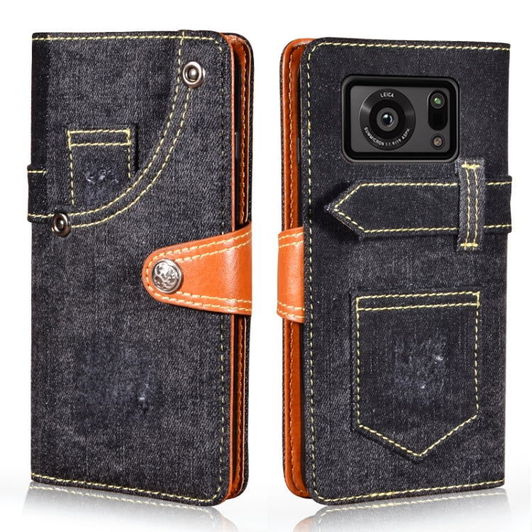 For Sharp Aquos R6 Denim Horizontal Flip Leather Case with Holder & Card Slot & Wallet