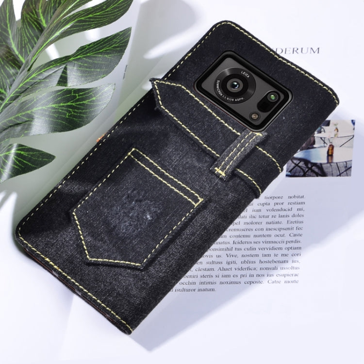 For Sharp Aquos R6 Denim Horizontal Flip Leather Case with Holder & Card Slot & Wallet