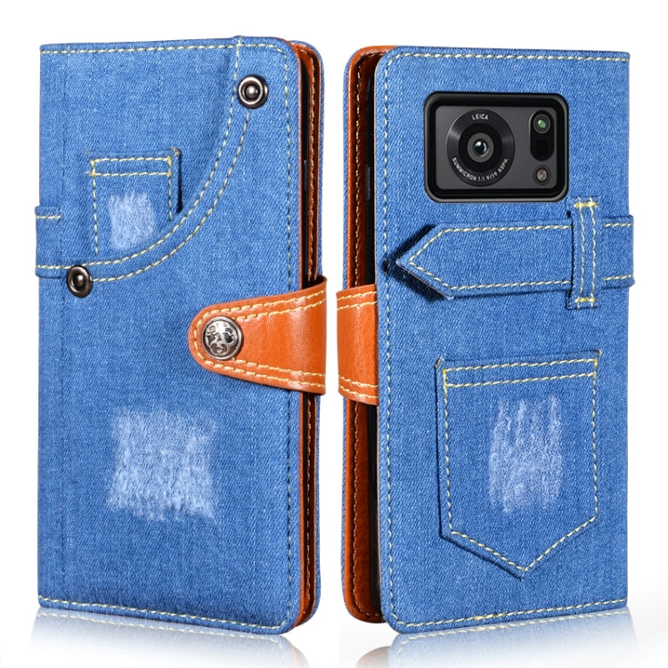 For Sharp Aquos R6 Denim Horizontal Flip Leather Case with Holder & Card Slot & Wallet